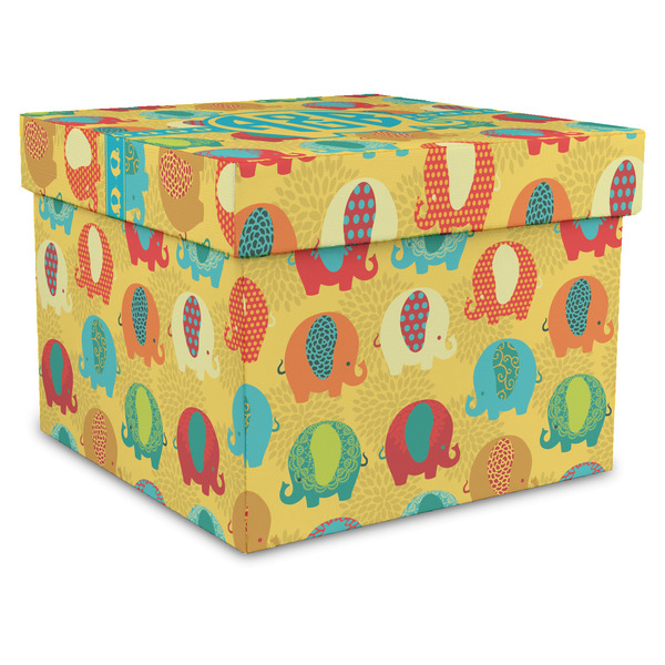 Custom Cute Elephants Gift Box with Lid - Canvas Wrapped - X-Large (Personalized)
