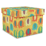 Cute Elephants Gift Box with Lid - Canvas Wrapped - XX-Large (Personalized)