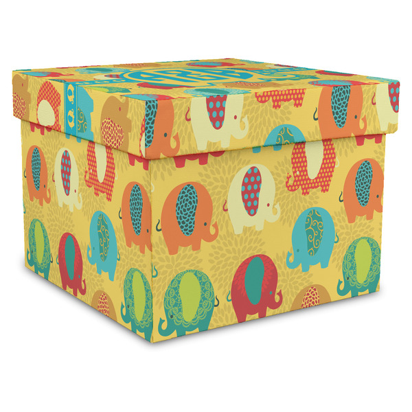 Custom Cute Elephants Gift Box with Lid - Canvas Wrapped - XX-Large (Personalized)