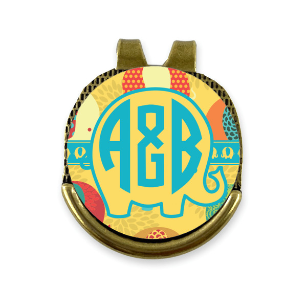Custom Cute Elephants Golf Ball Marker - Hat Clip - Gold