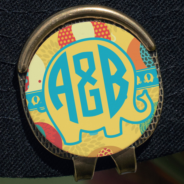 Cute Elephants Golf Ball Marker Hat Clip - Gold - Close Up