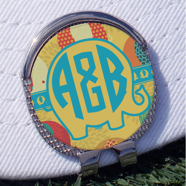 Cute Elephants Golf Ball Marker Hat Clip - Silver - Front