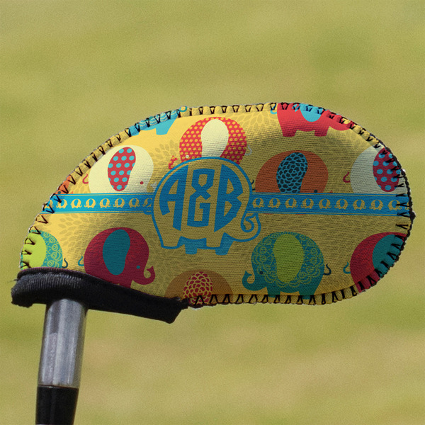 Custom Cute Elephants Golf Club Iron Cover (Personalized)