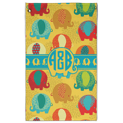 Cute Elephants Golf Towel - Poly-Cotton Blend - Large w/ Couple's Names