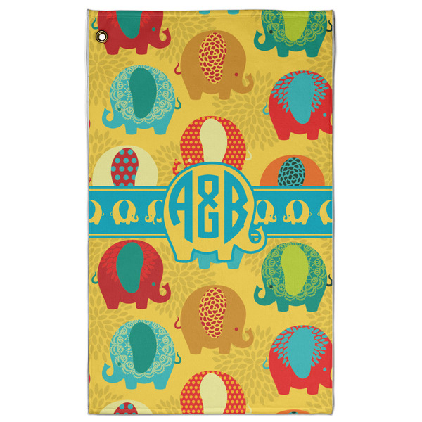 Custom Cute Elephants Golf Towel - Poly-Cotton Blend - Large w/ Couple's Names