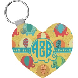 Cute Elephants Heart Plastic Keychain w/ Couple's Names