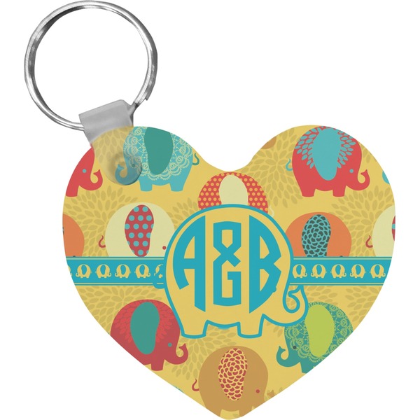 Custom Cute Elephants Heart Plastic Keychain w/ Couple's Names