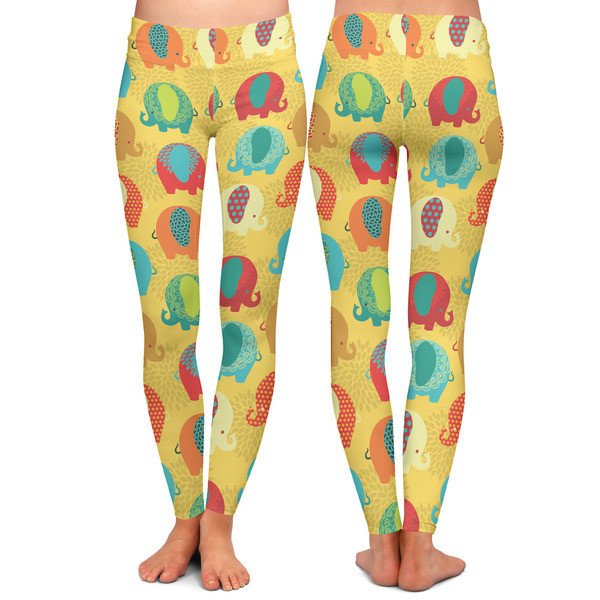 Cute Elephants Ladies Leggings - Front and Back