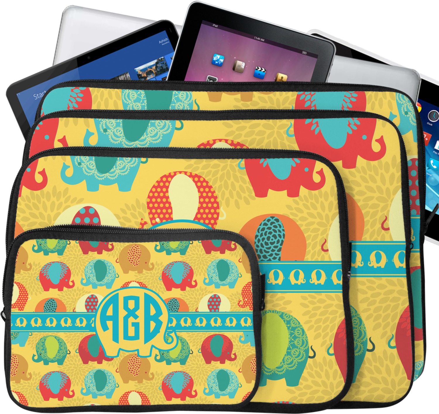 Cute Elephants Tablet Case / Sleeve (Personalized) YouCustomizeIt