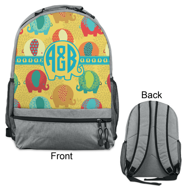 Cute Elephants Large Backpack - Gray - Front & Back View