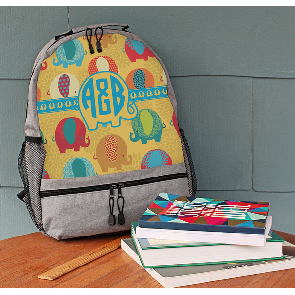 Cute Elephants Large Backpack - Gray - On Desk