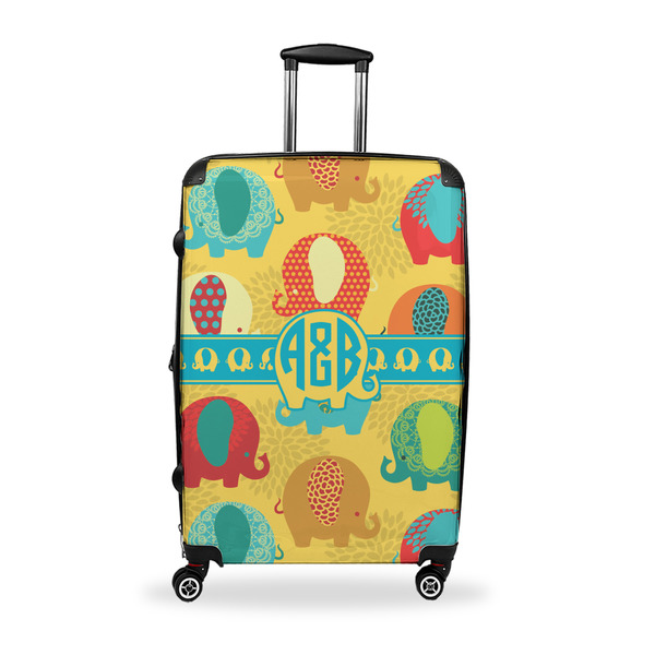 Custom Cute Elephants Suitcase - 28" Large - Checked w/ Couple's Names