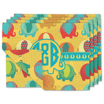 Cute Elephants Linen Placemat w/ Couple's Names