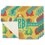 Cute Elephants Single-Sided Linen Placemat - Set of 4 w/ Couple's Names