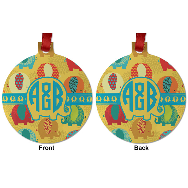 Cute Elephants Metal Ball Ornament - Front and Back