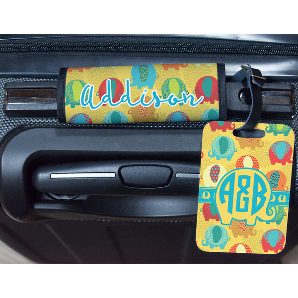 Cute Elephants Metal Luggage Tag & Handle Wrap - In Context