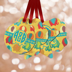 Cute Elephants Metal Ornaments - Double Sided w/ Couple's Names