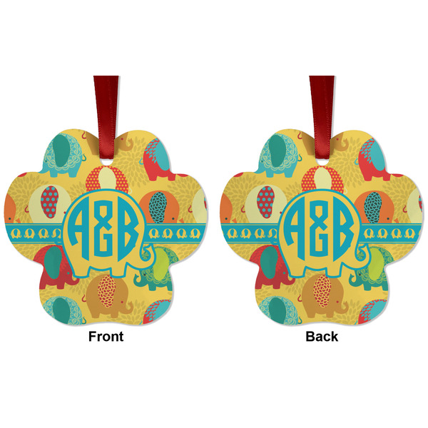 Cute Elephants Metal Paw Ornament - Front and Back