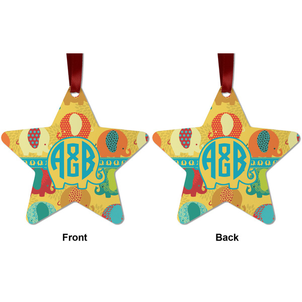 Cute Elephants Metal Star Ornament - Front and Back