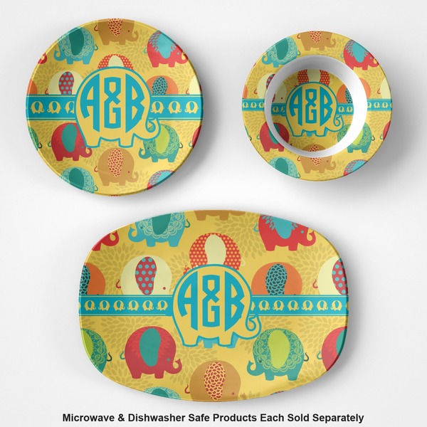 Cute Elephants Microwave & Dishwasher Safe CP Plastic Dishware - Group
