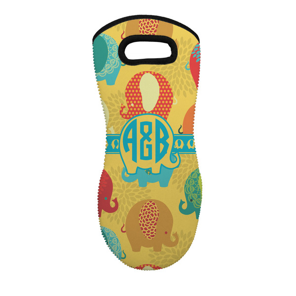 Custom Cute Elephants Neoprene Oven Mitt - Single w/ Couple's Names