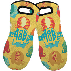 Cute Elephants Neoprene Oven Mitts - Set of 2 w/ Couple's Names