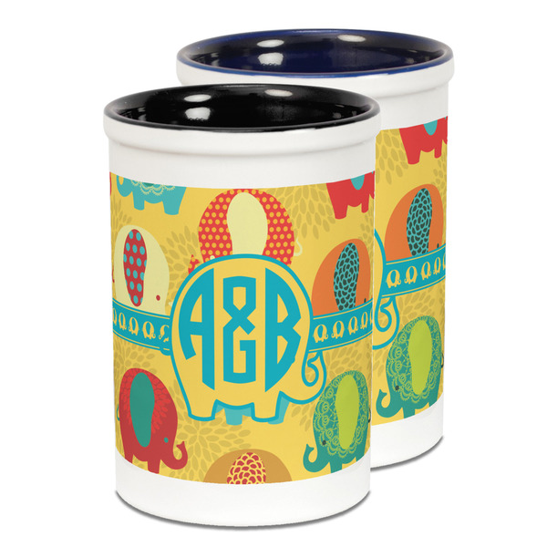 Custom Cute Elephants Ceramic Pencil Holder - Large
