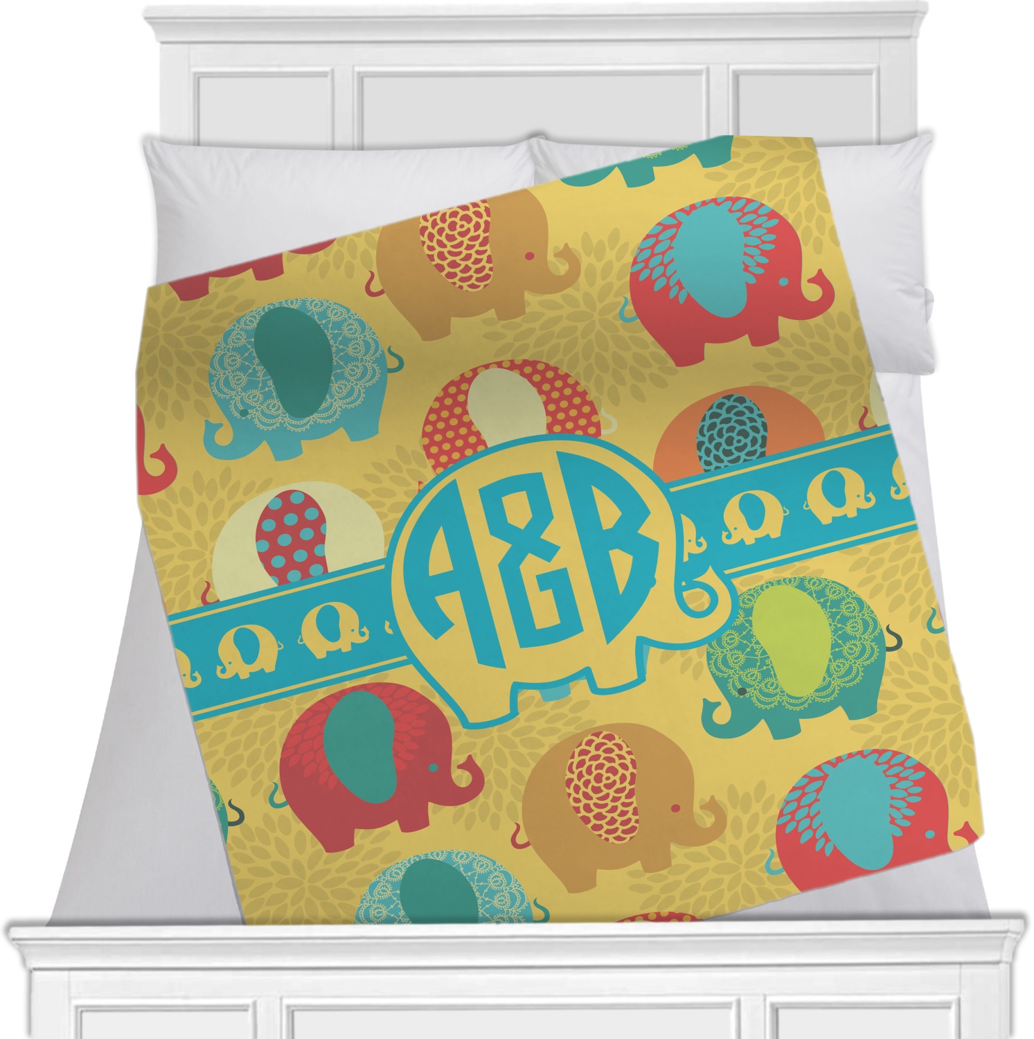 Cute Elephants Fleece Blanket Queen / King 90"x90" Single Sided