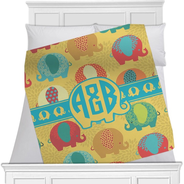 Custom Cute Elephants Minky Blanket - Twin / Full - 80"x60" - Double Sided (Personalized)