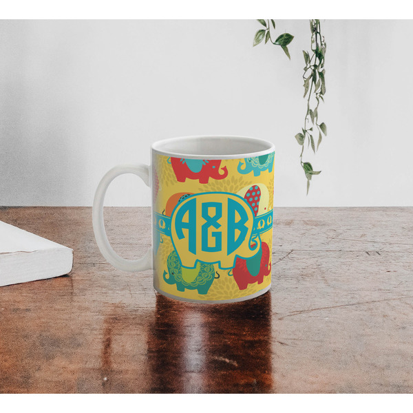 Cute Elephants Personalized Coffee Mug - Lifestyle