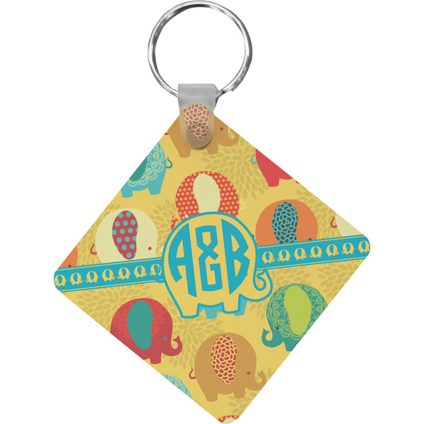 Custom Cute Elephants Diamond Plastic Keychain w/ Couple's Names