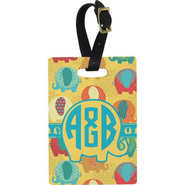 Custom Cute Elephants Plastic Luggage Tag - Rectangular w/ Couple's Names