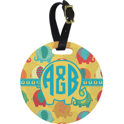Cute Elephants Plastic Luggage Tag - Round (Personalized)
