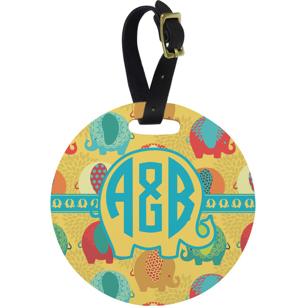 Custom Cute Elephants Plastic Luggage Tag - Round (Personalized)