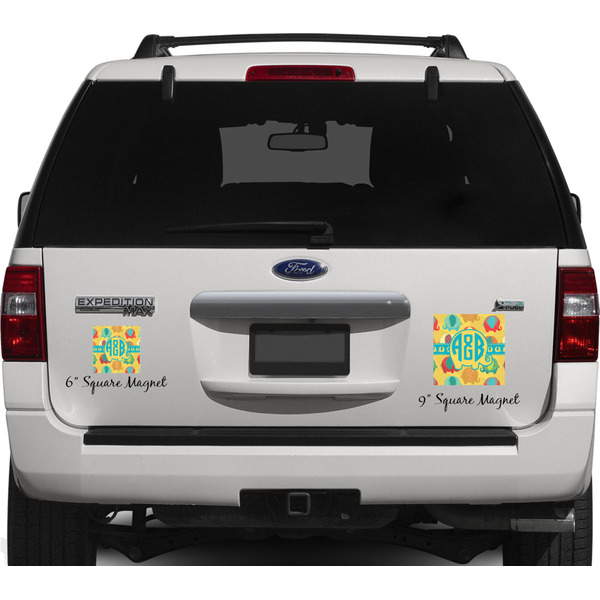 Cute Elephants Personalized Square Car Magnets on Ford Explorer