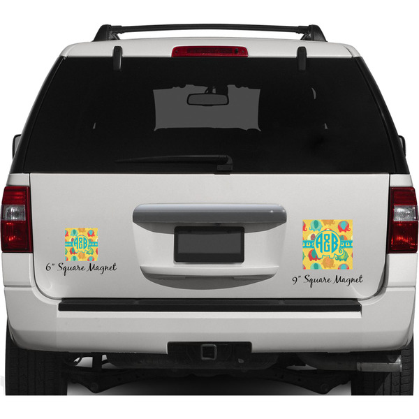 Cute Elephants Personalized Square Car Magnets on Ford Explorer