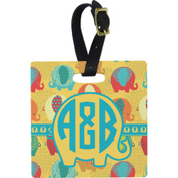 Cute Elephants Plastic Luggage Tag - Square w/ Couple's Names