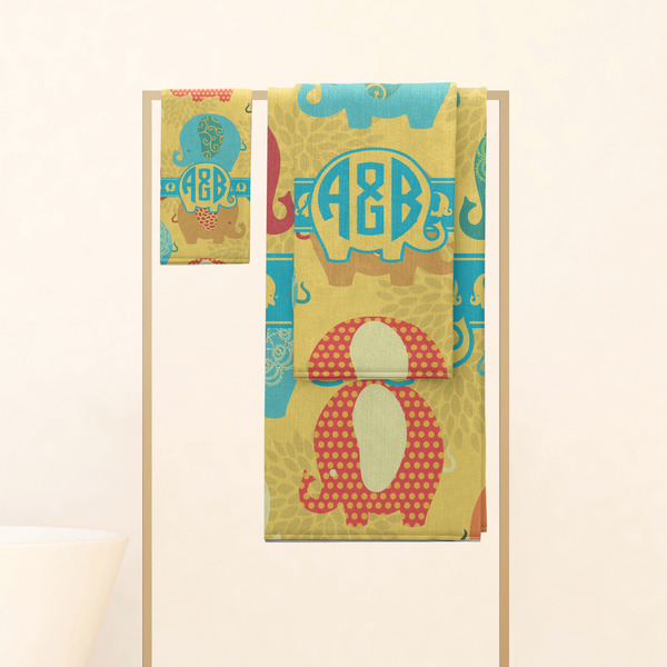 Cute Elephants Personalized Towel Set