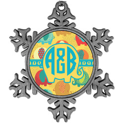 Cute Elephants Vintage Snowflake Ornament (Personalized)