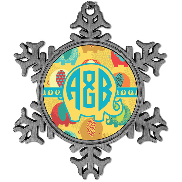 Custom Cute Elephants Vintage Snowflake Ornament (Personalized)