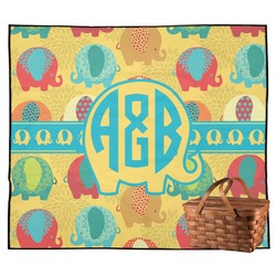 Cute Elephants Outdoor Picnic Blanket (Personalized)
