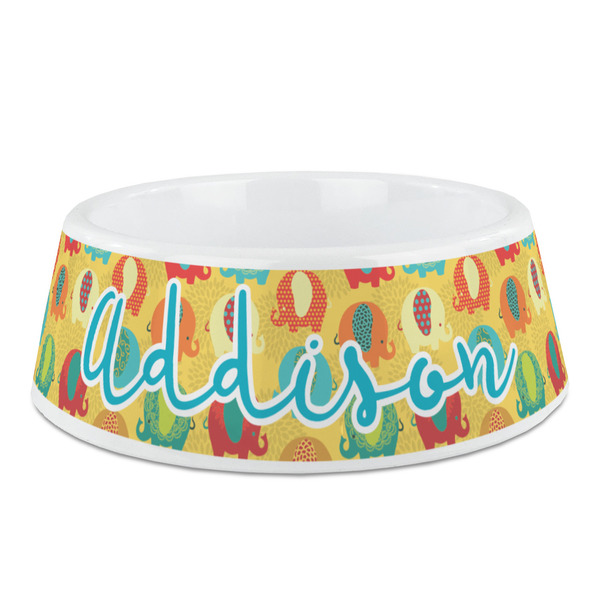 Custom Cute Elephants Plastic Dog Bowl (Personalized)