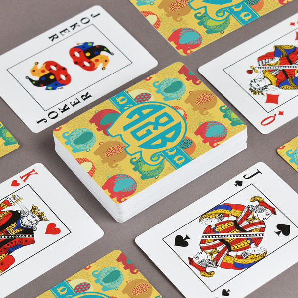 Cute Elephants Playing Cards - Front & Back View