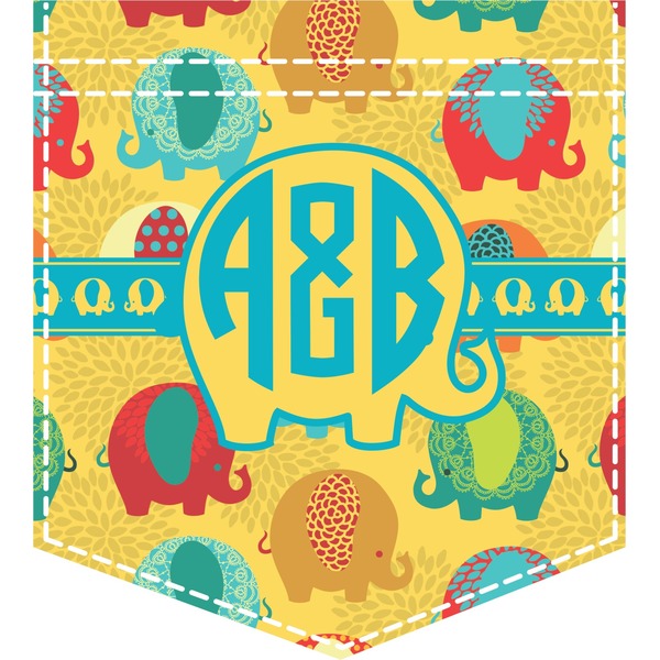 Custom Cute Elephants Iron On Faux Pocket (Personalized)