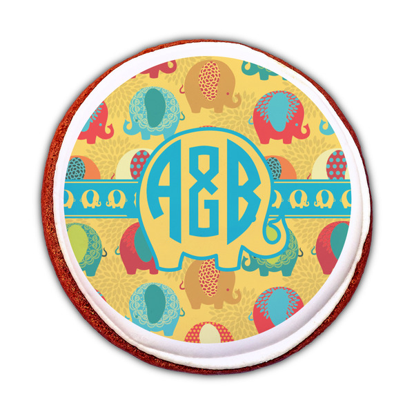 Cute Elephants Printed Icing Circle - Medium - On Cookie