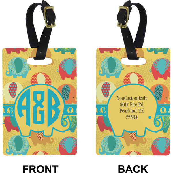 Cute Elephants Rectangle Luggage Tag (Front + Back)