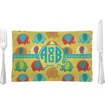 Cute Elephants Rectangular Glass Lunch / Dinner Plate - Single or Set (Personalized)