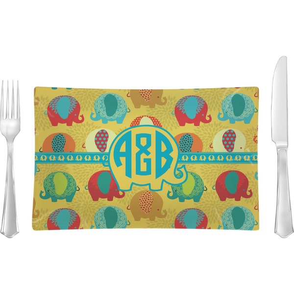 Custom Cute Elephants Rectangular Glass Lunch / Dinner Plate - Single or Set (Personalized)