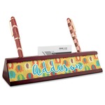 Cute Elephants Red Mahogany Nameplate with Business Card Holder (Personalized)