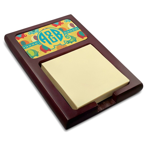 Custom Cute Elephants Red Mahogany Sticky Note Holder (Personalized)